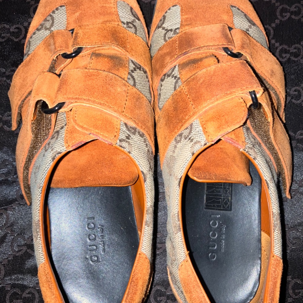 Gucci - Orange Suede Monogram Sneakers - Picture 6 of 6